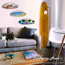 Load image into Gallery viewer, LOS ANGELES, WOOD SURFBOARD WALL HANGINGS, MAGNETS AND KEY-CHAINS PRICED FROM: