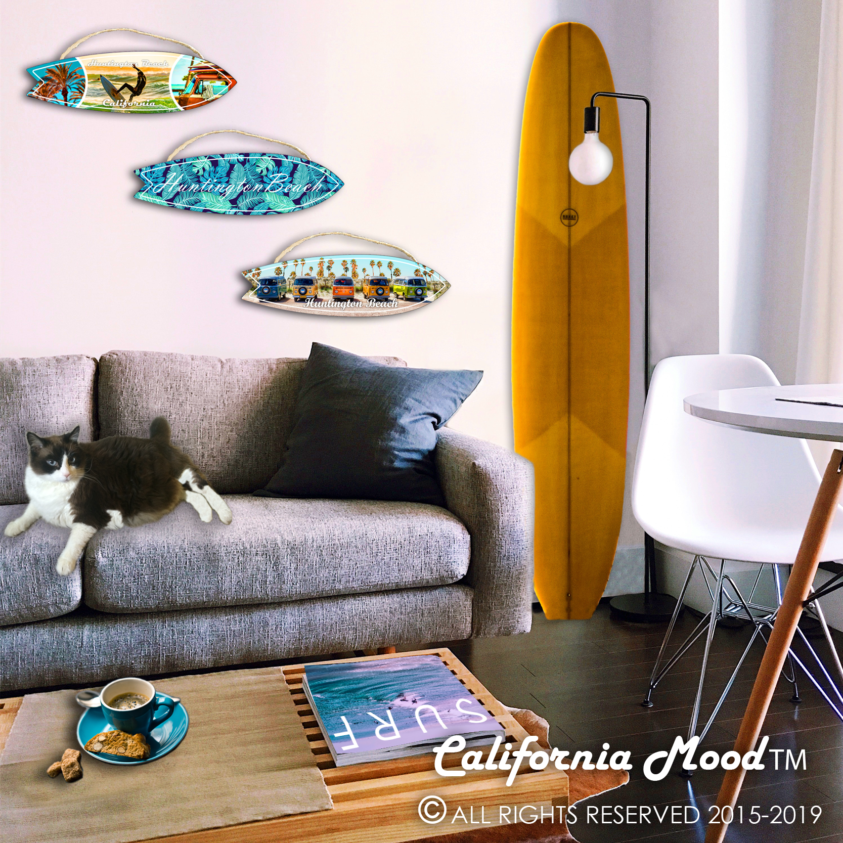 HUNTINGTON BEACH, WOOD SURFBOARD WALL HANGINGS, MAGNETS AND KEY-CHAINS  PRICED FROM