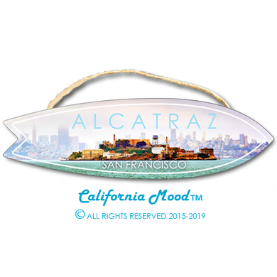 SAN FRANCISCO ALCATRAZ, WOOD SURFBOARD WALL HANGINGS AND MAGNETS PRICED FROM: