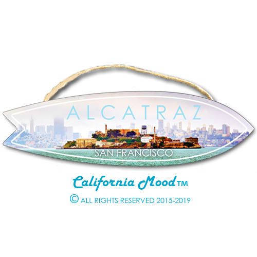 SAN FRANCISCO ALCATRAZ, WOOD SURFBOARD WALL HANGINGS AND MAGNETS PRICED FROM:
