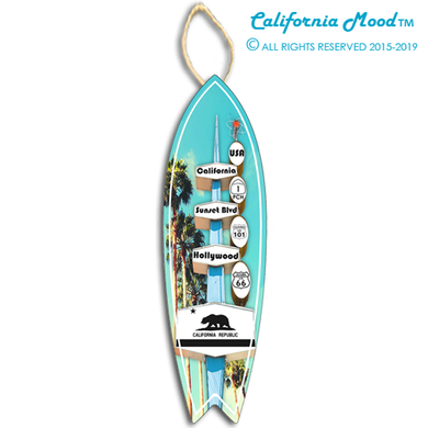 HOLLYWOOD, WOOD SURFBOARD WALL HANGINGS, MAGNETS AND KEY-CHAINS PRICED FROM: