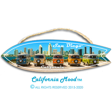 Load image into Gallery viewer, SAN DIEGO, WOOD SURFBOARD WALL HANGINGS, MAGNETS AND KEY-CHAINS PRICED FROM: