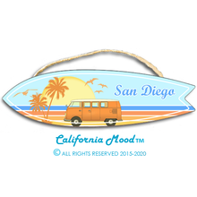 Load image into Gallery viewer, SAN DIEGO, WOOD SURFBOARD WALL HANGINGS, MAGNETS AND KEY-CHAINS PRICED FROM: