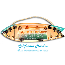 Load image into Gallery viewer, SAN DIEGO, WOOD SURFBOARD WALL HANGINGS, MAGNETS AND KEY-CHAINS PRICED FROM: