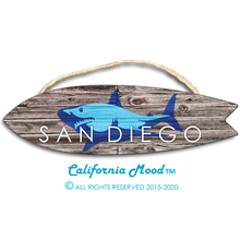 Load image into Gallery viewer, SAN DIEGO, WOOD SURFBOARD WALL HANGINGS, MAGNETS AND KEY-CHAINS PRICED FROM: