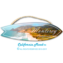 Load image into Gallery viewer, MONTEREY, WOOD SURFBOARD WALL HANGINGS, MAGNETS AND KEY-CHAINS PRICED FROM: