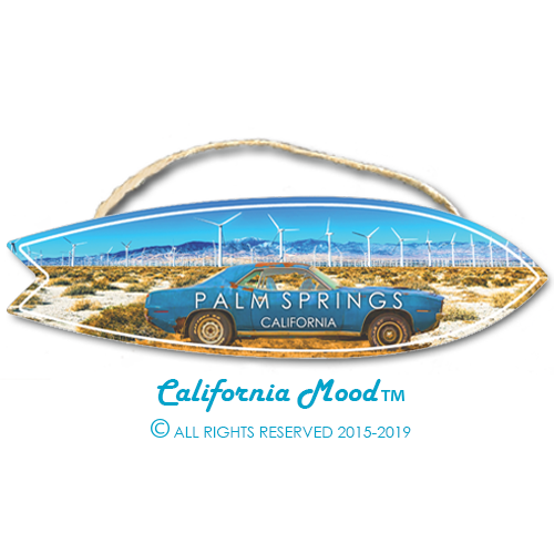 PALM SPRINGS, WOOD SURFBOARD WALL HANGINGS, MAGNETS AND KEY-CHAINS PRICED FROM:
