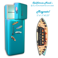 Load image into Gallery viewer, PALM SPRINGS, WOOD SURFBOARD WALL HANGINGS, MAGNETS AND KEY-CHAINS PRICED FROM: