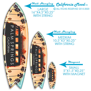 PALM SPRINGS, WOOD SURFBOARD WALL HANGINGS, MAGNETS AND KEY-CHAINS PRICED FROM:
