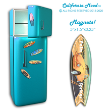 Load image into Gallery viewer, PALM SPRINGS, WOOD SURFBOARD WALL HANGINGS, MAGNETS AND KEY-CHAINS PRICED FROM: