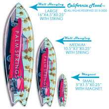 Load image into Gallery viewer, PALM SPRINGS, WOOD SURFBOARD WALL HANGINGS, MAGNETS AND KEY-CHAINS PRICED FROM: