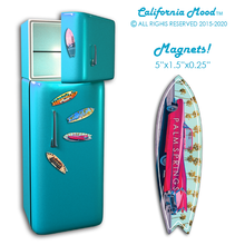 Load image into Gallery viewer, PALM SPRINGS, WOOD SURFBOARD WALL HANGINGS, MAGNETS AND KEY-CHAINS PRICED FROM: