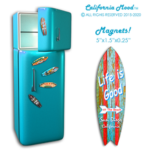Load image into Gallery viewer, SAN DIEGO, WOOD SURFBOARD WALL HANGINGS, MAGNETS AND KEY-CHAINS PRICED FROM: