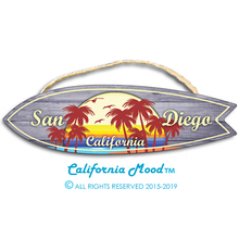 Load image into Gallery viewer, SAN DIEGO, WOOD SURFBOARD WALL HANGINGS, MAGNETS AND KEY-CHAINS PRICED FROM: