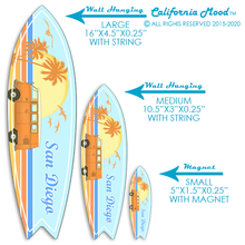 Load image into Gallery viewer, SAN DIEGO, WOOD SURFBOARD WALL HANGINGS, MAGNETS AND KEY-CHAINS PRICED FROM: