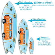 Load image into Gallery viewer, SAN DIEGO, WOOD SURFBOARD WALL HANGINGS, MAGNETS AND KEY-CHAINS PRICED FROM: