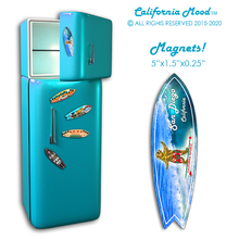 Load image into Gallery viewer, SAN DIEGO, WOOD SURFBOARD WALL HANGINGS, MAGNETS AND KEY-CHAINS PRICED FROM: