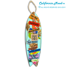 Load image into Gallery viewer, SAN DIEGO, WOOD SURFBOARD WALL HANGINGS, MAGNETS AND KEY-CHAINS PRICED FROM: