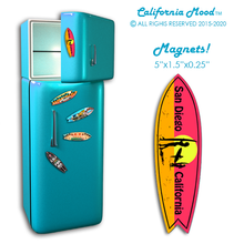 Load image into Gallery viewer, SAN DIEGO, WOOD SURFBOARD WALL HANGING, MAGNETS AND KEY-CHAINS PRICED FROM: