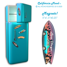 Load image into Gallery viewer, SAN DIEGO, WOOD SURFBOARD WALL HANGINGS AND MAGNETS PRICED FROM: