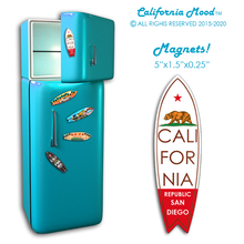 Load image into Gallery viewer, SAN DIEGO, WOOD SURFBOARD WALL HANGINGS, MAGNETS AND KEY-CHAINS PRICED FROM: