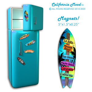 SAN DIEGO, WOOD SURFBOARD WALL HANGINGS, MAGNETS AND KEY-CHAINS PRICED FROM: