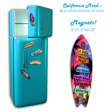 Load image into Gallery viewer, SAN DIEGO, WOOD SURFBOARD WALL HANGINGS, MAGNETS AND KEY-CHAINS PRICED FROM: