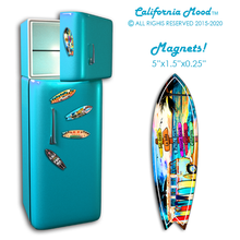 Load image into Gallery viewer, SAN DIEGO, WOOD SURFBOARD WALL HANGINGS, MAGNETS AND KEY-CHAINS PRICED FROM:
