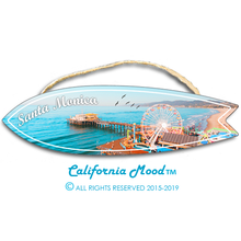 Load image into Gallery viewer, SANTA MONICA, WOOD SURFBOARD WALL HANGINGS, MAGNETS AND KEY-CHAINS PRICED FROM: