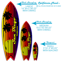 Load image into Gallery viewer, SAN DIEGO, WOOD SURFBOARD WALL HANGINGS, MAGNETS AND KEY-CHAINS PRICED FROM: