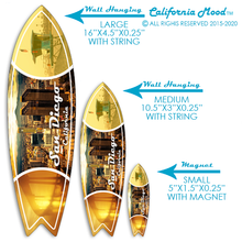 Load image into Gallery viewer, SAN DIEGO, WOOD SURFBOARD WALL HANGINGS AND MAGNETS PRICED FROM: