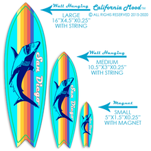 Load image into Gallery viewer, SAN DIEGO, WOOD SURFBOARD WALL HANGINGS, MAGNETS AND KEY-CHAINS PRICED FROM: