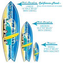 Load image into Gallery viewer, SAN DIEGO, WOOD SURFBOARD WALL HANGINGS, MAGNETS AND KEY-CHAINS PRICED FROM: