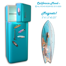 Load image into Gallery viewer, SANTA MONICA, WOOD SURFBOARD WALL HANGINGS, MAGNETS AND KEY-CHAINS PRICED FROM: