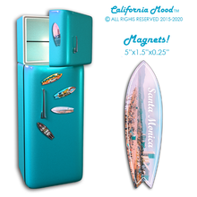 Load image into Gallery viewer, SANTA MONICA, WOOD SURFBOARD WALL HANGINGS, MAGNETS AND KEY-CHAINS PRICED FROM: