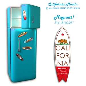 PALM SPRINGS, WOOD SURFBOARD WALL HANGINGS, MAGNETS AND KEY-CHAINS PRICED FROM: