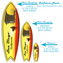 Load image into Gallery viewer, SAN DIEGO, WOOD SURFBOARD WALL HANGINGS, MAGNETS AND KEY-CHAINS PRICED FROM: