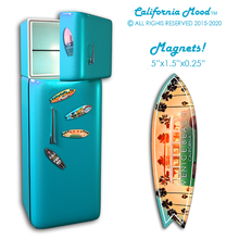Load image into Gallery viewer, VENICE BEACH, WOOD SURFBOARD WALL HANGINGS, MAGNETS AND KEY-CHAINS PRICED FROM: