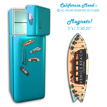 Load image into Gallery viewer, VENICE BEACH, WOOD SURFBOARD WALL HANGINGS, MAGNETS AND KEY-CHAINS PRICED FROM: