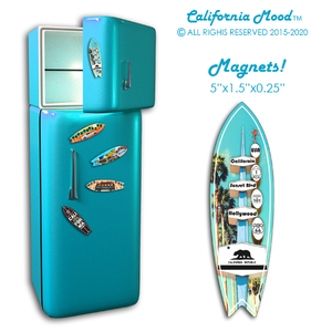 HOLLYWOOD, WOOD SURFBOARD WALL HANGINGS, MAGNETS AND KEY-CHAINS PRICED FROM: