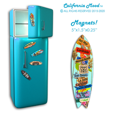 Load image into Gallery viewer, SAN DIEGO, WOOD SURFBOARD WALL HANGINGS, MAGNETS AND KEY-CHAINS PRICED FROM: