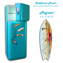 Load image into Gallery viewer, HUNTINGTON BEACH, WOOD SURFBOARD WALL HANGINGS, MAGNETS AND KEY-CHAINS PRICED FROM: