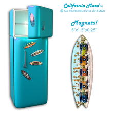 Load image into Gallery viewer, HUNTINGTON BEACH, WOOD SURFBOARD WALL HANGINGS, MAGNETS AND KEY-CHAINS PRICED FROM: