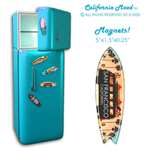 Load image into Gallery viewer, SAN FRANCISCO, WOOD SURFBOARD WALL HANGINGS, MAGNETS AND KEY-CHAINS PRICED FROM: