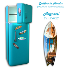 Load image into Gallery viewer, MONTEREY, WOOD SURFBOARD WALL HANGINGS, MAGNETS AND KEY-CHAINS PRICED FROM: