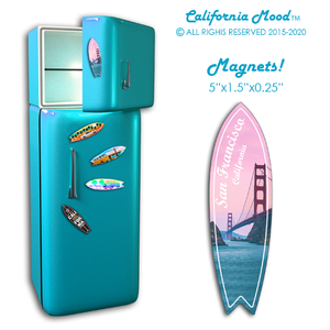 SAN FRANCISCO, WOOD SURFBOARD WALL HANGINGS, MAGNETS AND KEY-CHAINS PRICED FROM: