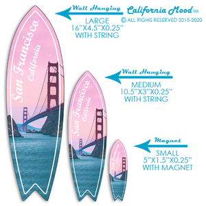 SAN FRANCISCO, WOOD SURFBOARD WALL HANGINGS, MAGNETS AND KEY-CHAINS PRICED FROM: