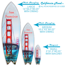 Load image into Gallery viewer, SAN FRANCISCO, WOOD SURFBOARD WALL HANGINGS, MAGNETS AND KEY-CHAINS PRICED FROM: