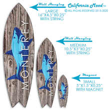Load image into Gallery viewer, MONTEREY, WOOD SURFBOARD WALL HANGINGS, MAGNETS AND KEY-CHAINS PRICED FROM: