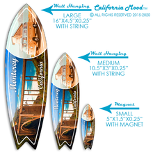 Load image into Gallery viewer, MONTEREY, WOOD SURFBOARD WALL HANGINGS, MAGNETS AND KEY-CHAINS PRICED FROM: